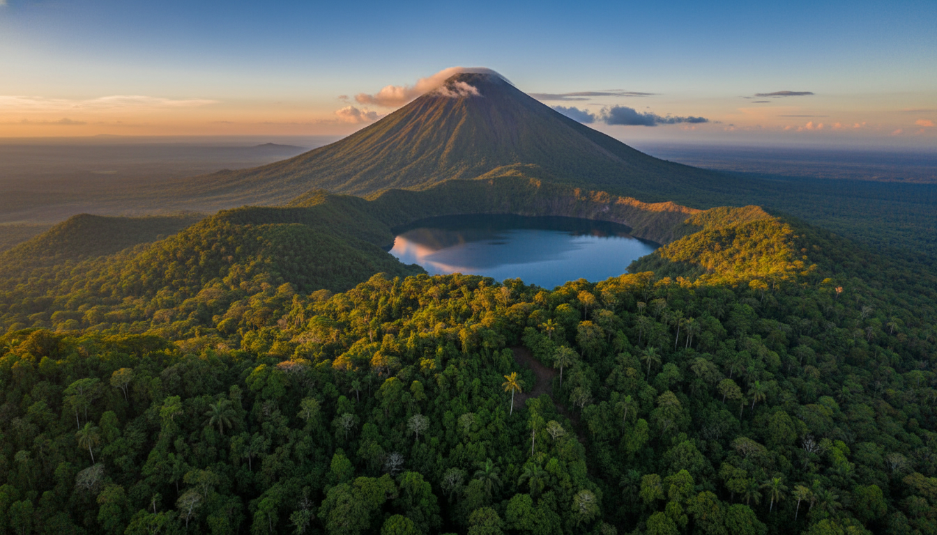Paysage volcanique du Nicaragua au coucher du soleil